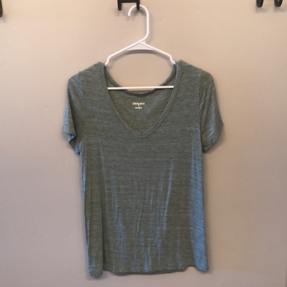 Heather green V neck